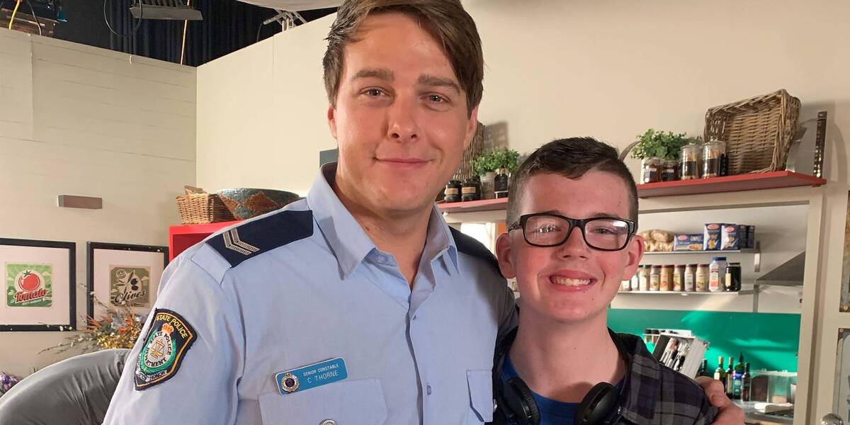 Make-A-Wish wish kid Jackson on the set of Home And Away with star
