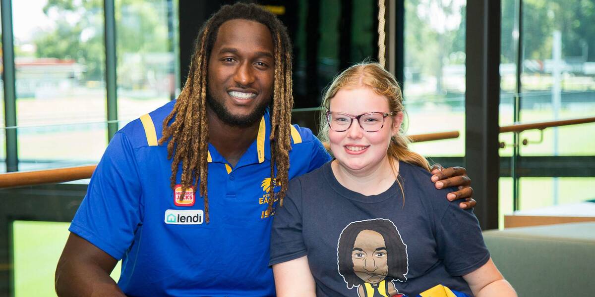 Make-A-Wish Australia wish kid Jacinta with Nic Naitanui in Perth