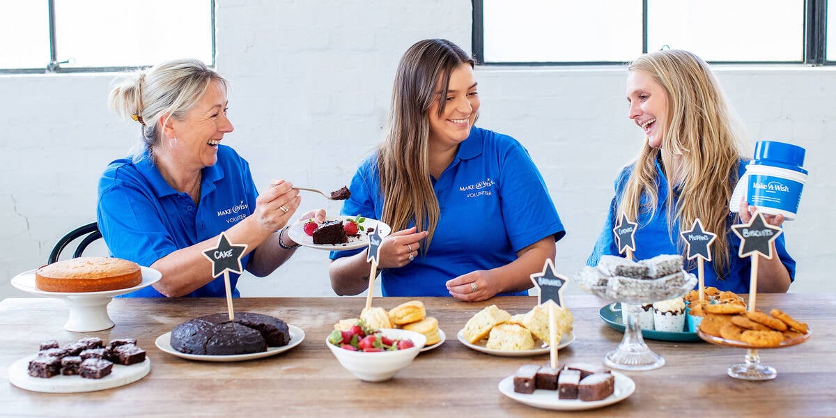 Make A Wish Australia Children's Charity - three female volunteers fundraising at a bake a wish