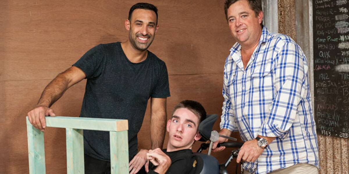 Make-A-Wish Australia wish kid Samuel with Better Homes and Gardens presenters Adam Dovile and Jason Hodges