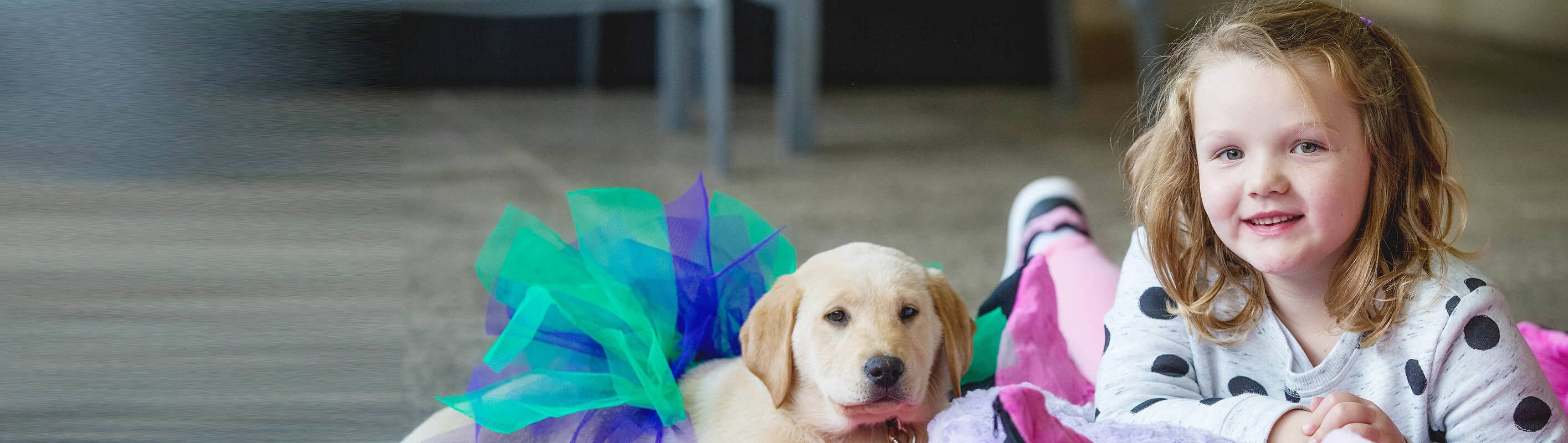 Australian Children's Charity - Charli on her wish with her puppy Lola wearing a tutu